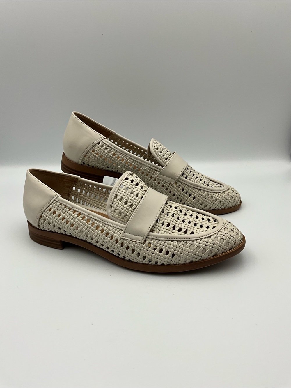 Franco Sarto Woven Leather Loafers in Cream and Tan